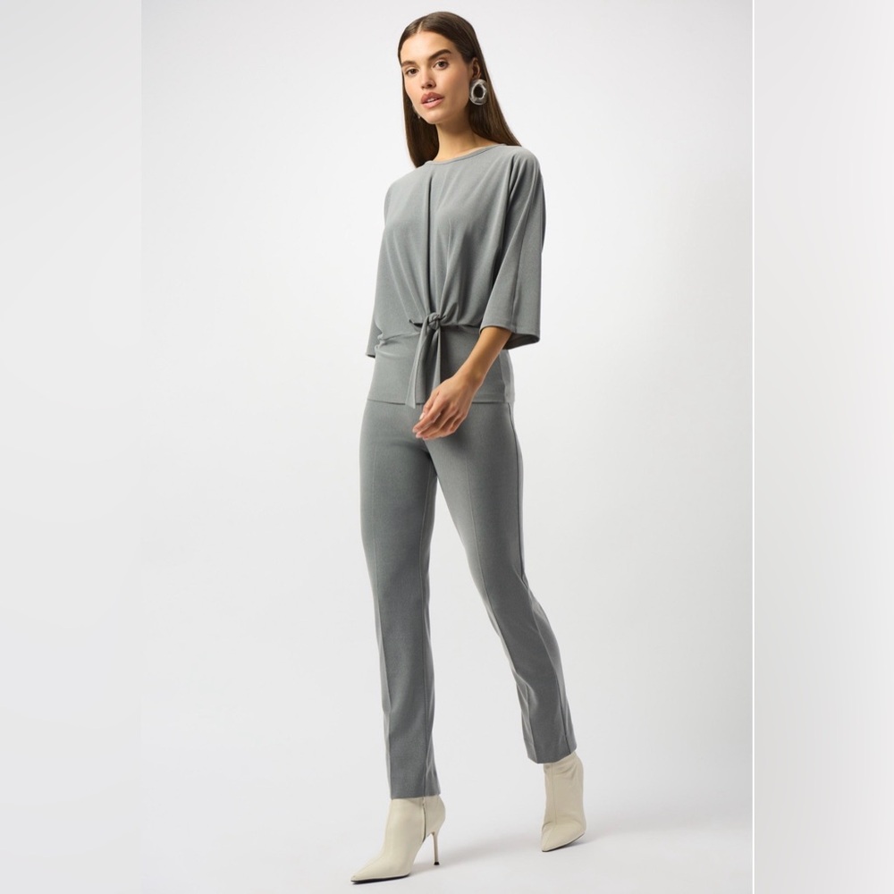 Joseph Ribkoff Gray Suede Look Straight Leg Pull-On Pants Back Slits Size‎ 8